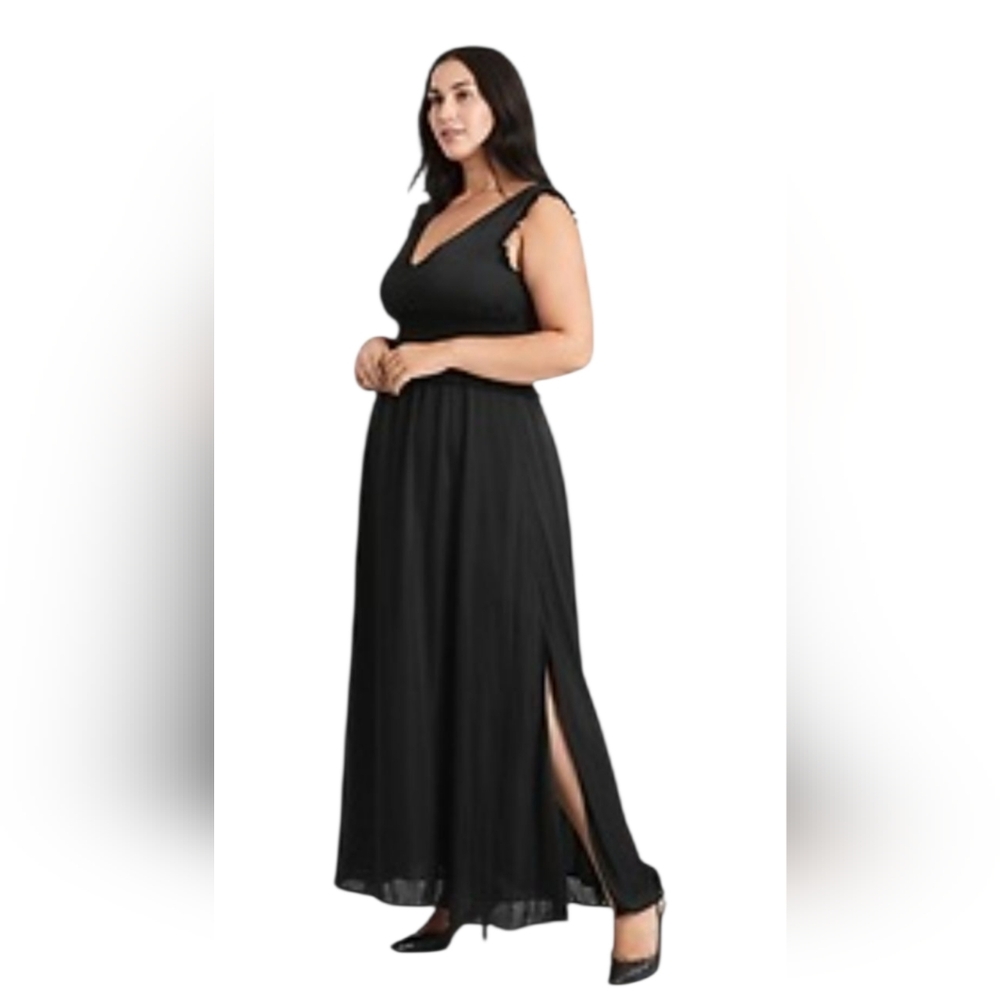 Banana Republic Satin Smocked Maxi Dress Sz 16 Tall Black New w Tag